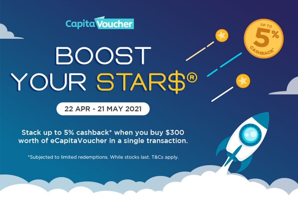 Earn 5% Cashback* with purchase of $300 eCapitaVoucher