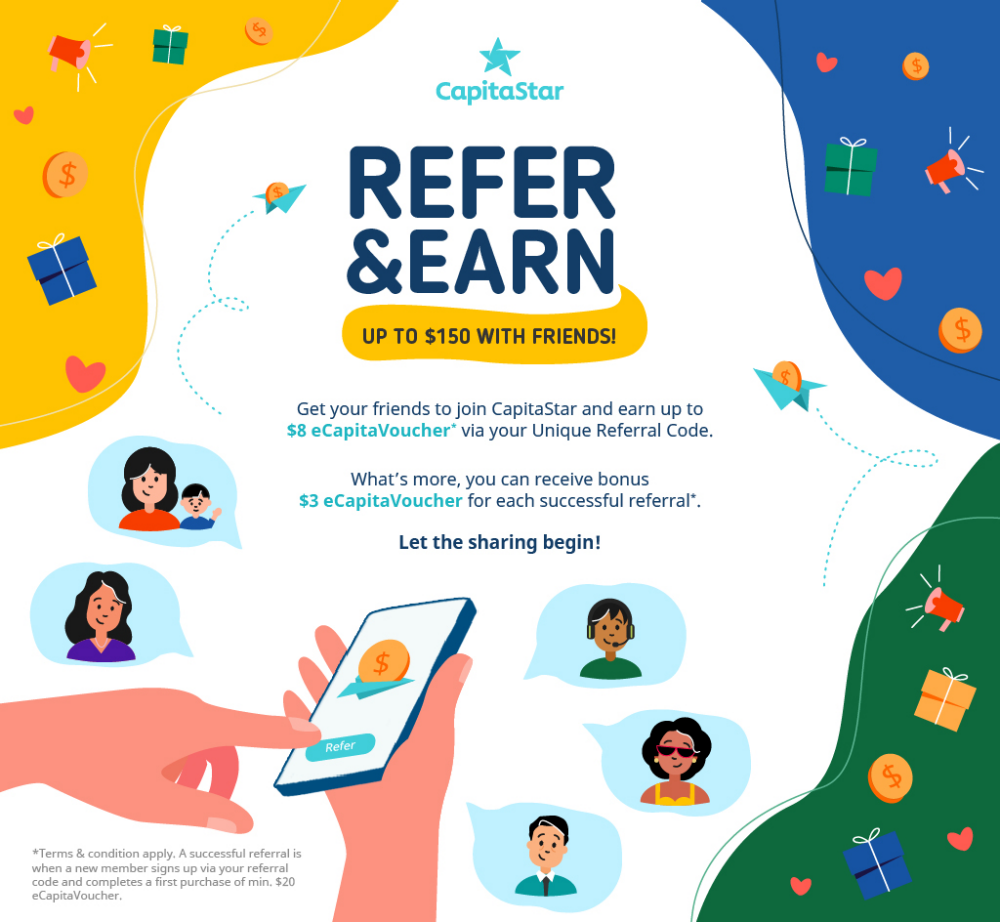 Earn bonus eCapitaVoucher when you refer your friends to the CapitaStar App