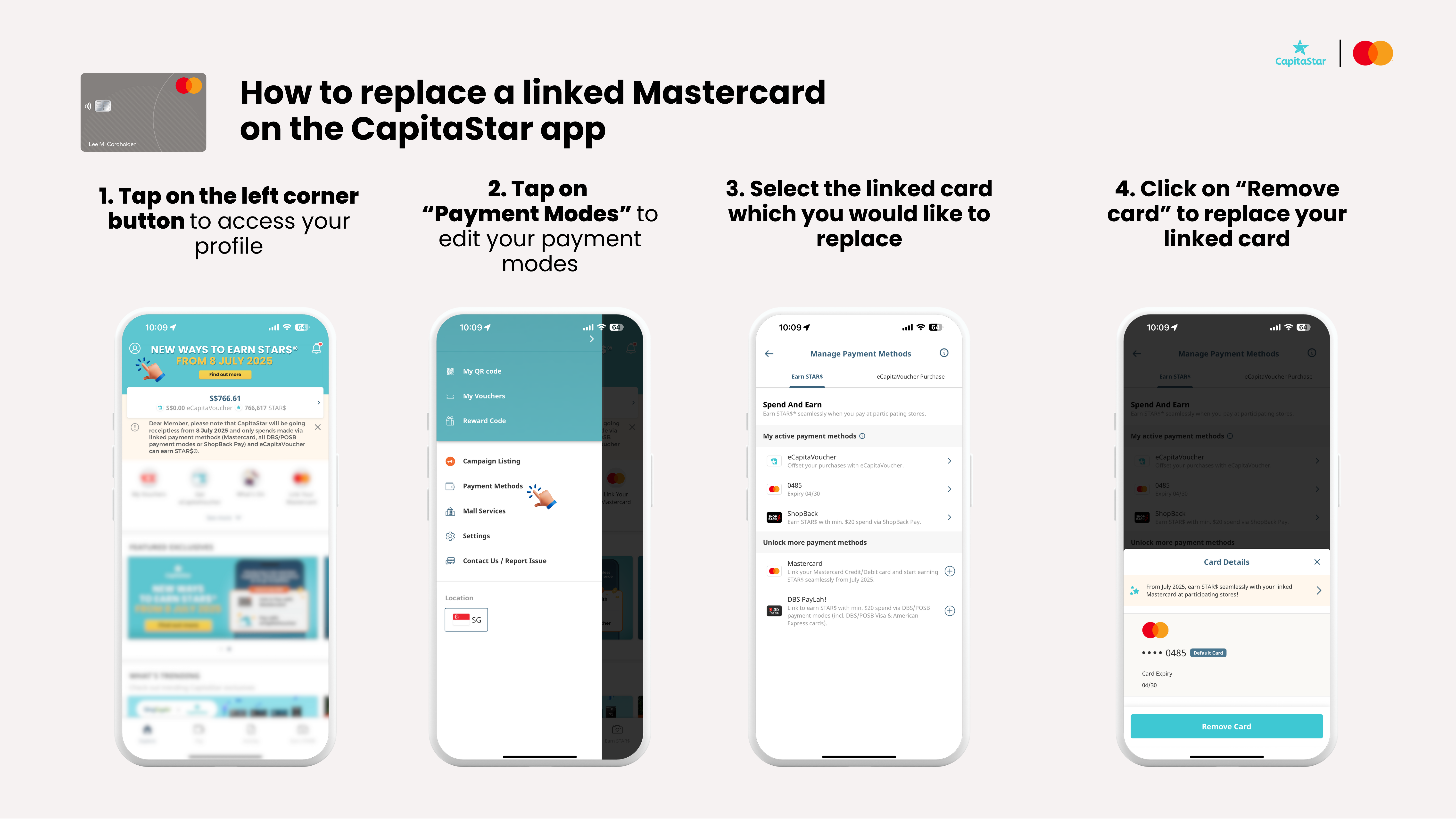 How to replace a linked Mastercard on the CapitaStar app